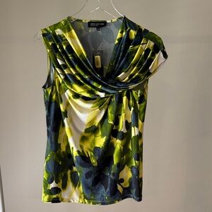 Jones New York Vibrant Lime Green and Dk Blue Blouse. Size medium